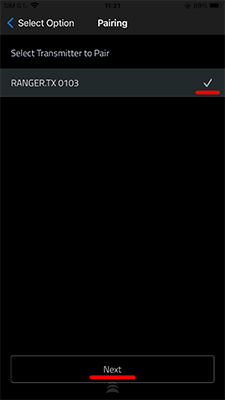 トランスミッタを選択して「Next」を押してください