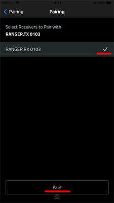 表示されるレシーバ１つを選択するとペアリングが自動的に開始