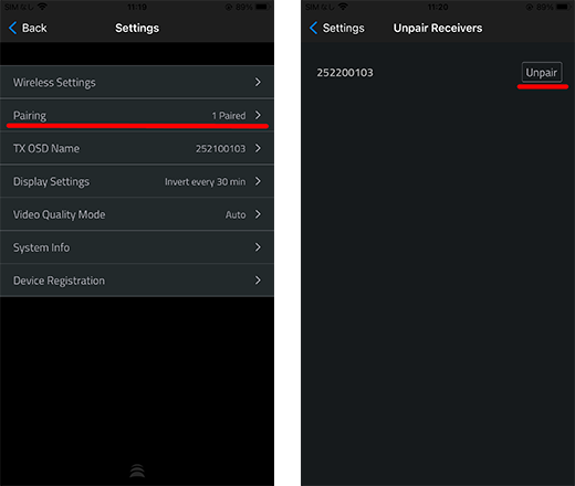 メインメニューから、「Status/Configuration」>「Pairing」を選択